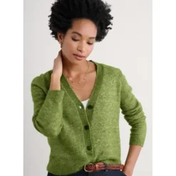 Etching V-Neck Cardigan Contains Mohair