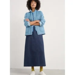 Fruit Tree Midi Denim Skirt