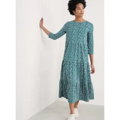 Line Strokes Tiered Dress in GOTS-Certified Organic Cotton Jersey
